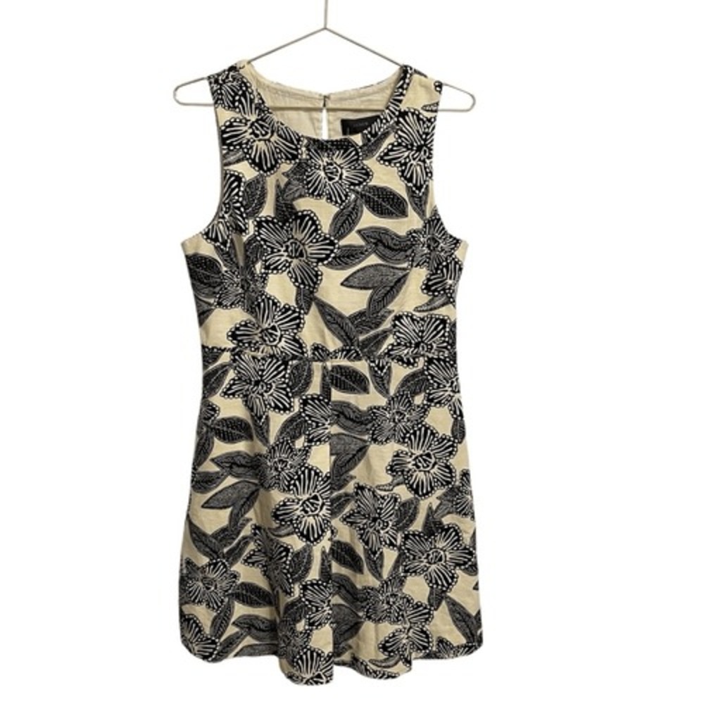 J.Crew Woodcut Floral Cutout Back Mini Dress Black Ivory Sleeveless Pockets 10